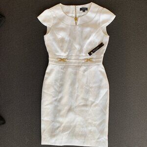 NWT 4P White Tahari Dress with Gold Accents